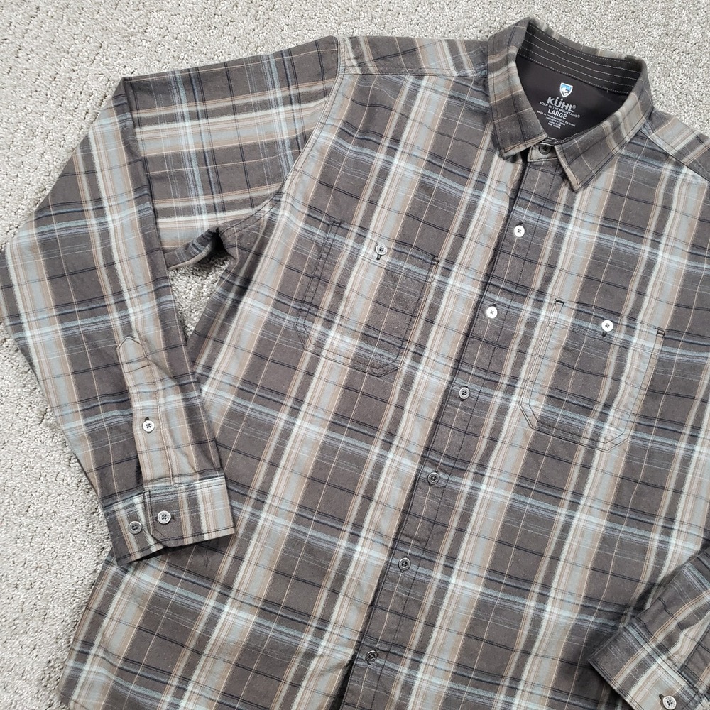 Kuhl Shirt Mens Large Green Flannel Plaid Button up Fugitive Smokey Sage Outdoor